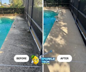 Pool lanai before and after